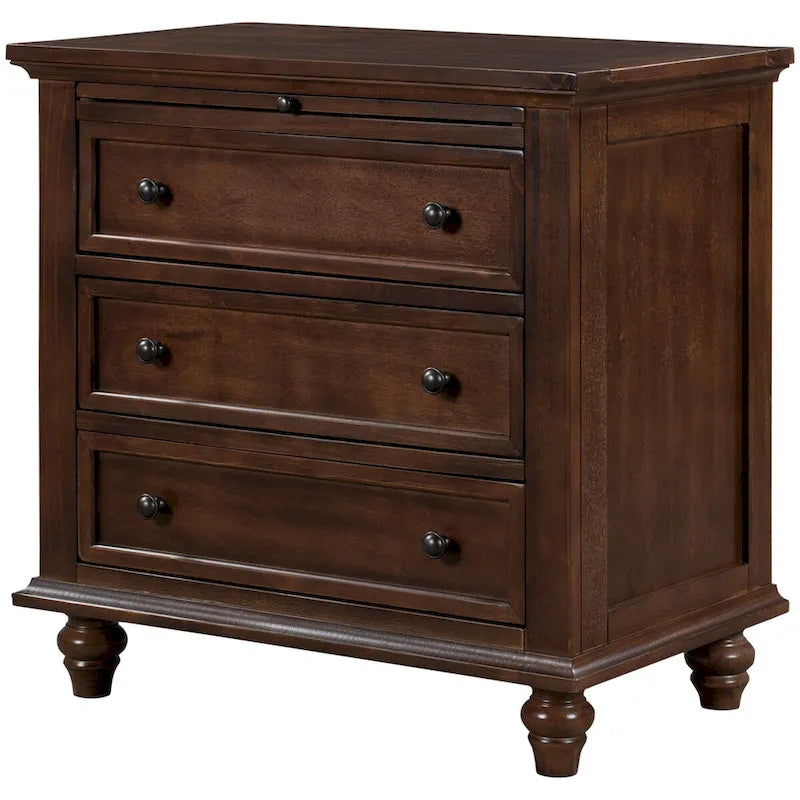 Table de chevet 3 tiroirs — Bleu / Marron / Noir / Blanc, Pin massif et MDF, Assemblage par 1 personne
