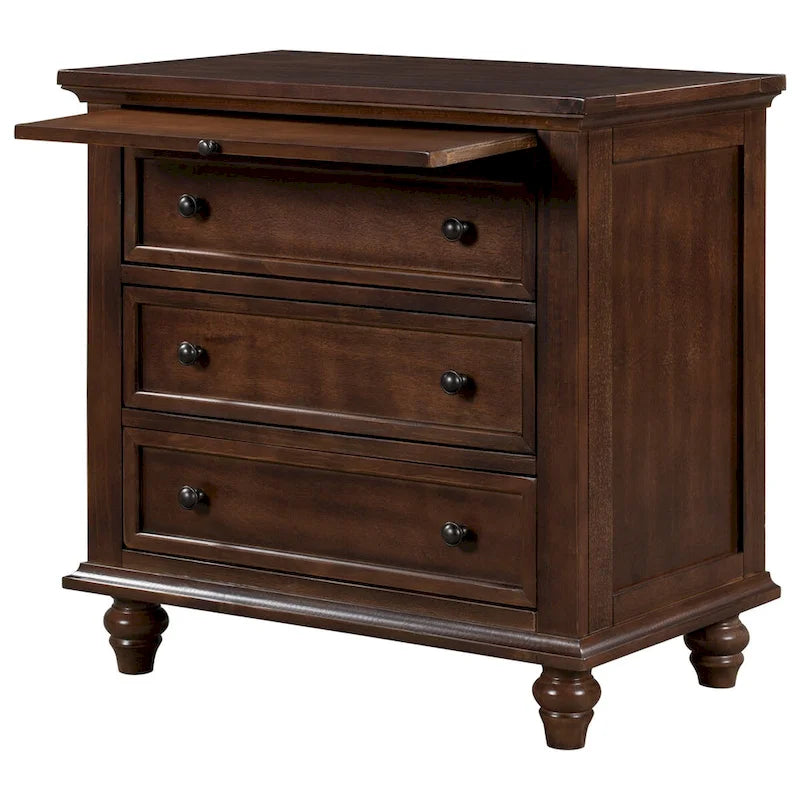 Table de chevet 3 tiroirs — Bleu / Marron / Noir / Blanc, Pin massif et MDF, Assemblage par 1 personne