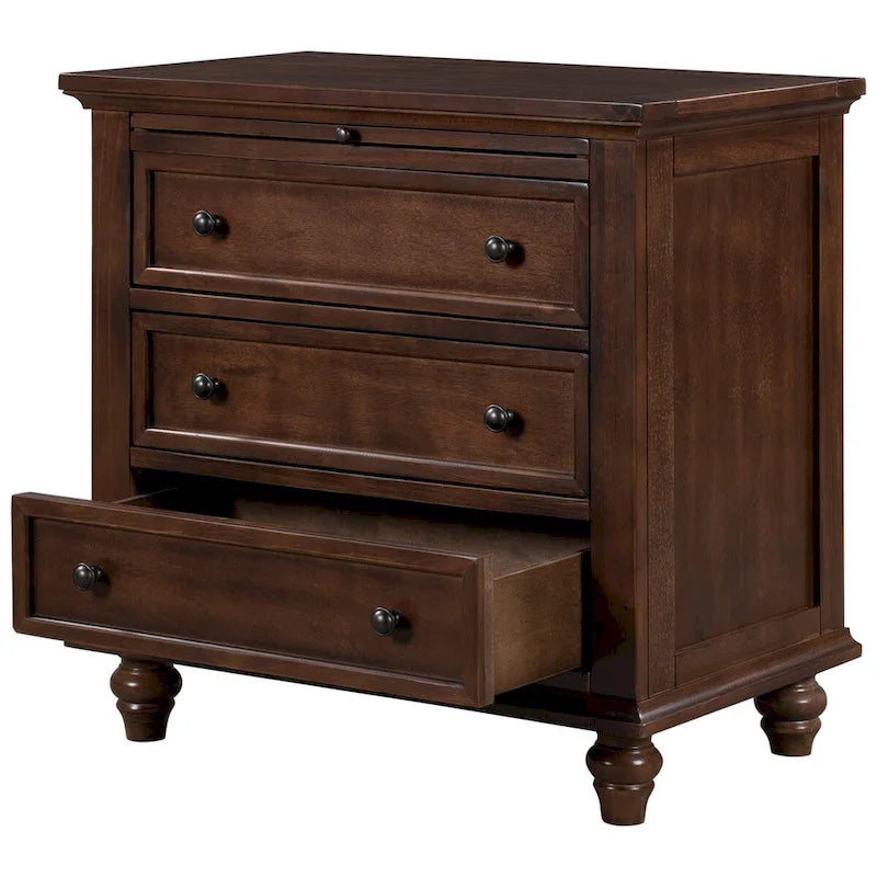 Table de chevet 3 tiroirs — Bleu / Marron / Noir / Blanc, Pin massif et MDF, Assemblage par 1 personne