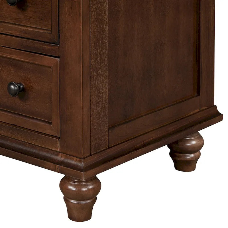 Table de chevet 3 tiroirs — Bleu / Marron / Noir / Blanc, Pin massif et MDF, Assemblage par 1 personne