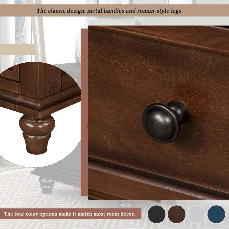Table de chevet 3 tiroirs — Bleu / Marron / Noir / Blanc, Pin massif et MDF, Assemblage par 1 personne