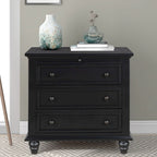Table de chevet 3 tiroirs — Bleu / Marron / Noir / Blanc, Pin massif et MDF, Assemblage par 1 personne