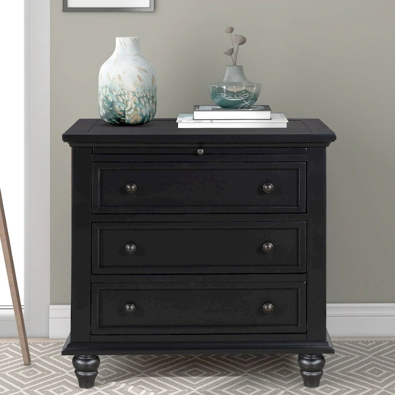 Table de chevet 3 tiroirs — Bleu / Marron / Noir / Blanc, Pin massif et MDF, Assemblage par 1 personne