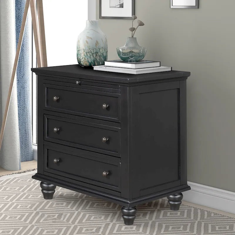 Table de chevet 3 tiroirs — Bleu / Marron / Noir / Blanc, Pin massif et MDF, Assemblage par 1 personne