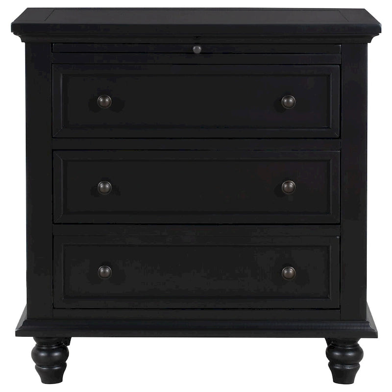 Table de chevet 3 tiroirs — Bleu / Marron / Noir / Blanc, Pin massif et MDF, Assemblage par 1 personne