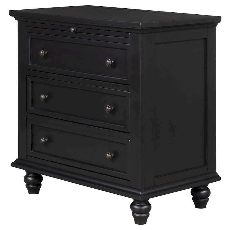 Table de chevet 3 tiroirs — Bleu / Marron / Noir / Blanc, Pin massif et MDF, Assemblage par 1 personne