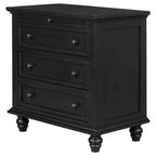 Table de chevet 3 tiroirs — Bleu / Marron / Noir / Blanc, Pin massif et MDF, Assemblage par 1 personne