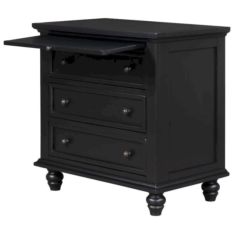 Table de chevet 3 tiroirs — Bleu / Marron / Noir / Blanc, Pin massif et MDF, Assemblage par 1 personne