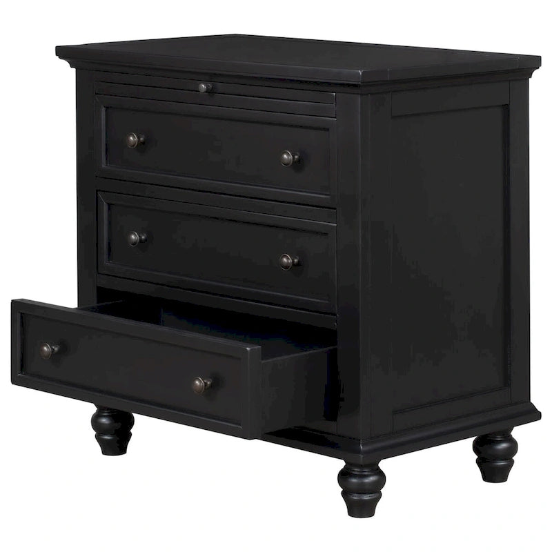 Table de chevet 3 tiroirs — Bleu / Marron / Noir / Blanc, Pin massif et MDF, Assemblage par 1 personne