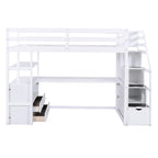 Lit mezzanine simple avec bureau, étagères et tiroirs – Gris/Blanc