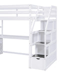 Lit mezzanine simple avec bureau, étagères et tiroirs – Gris/Blanc