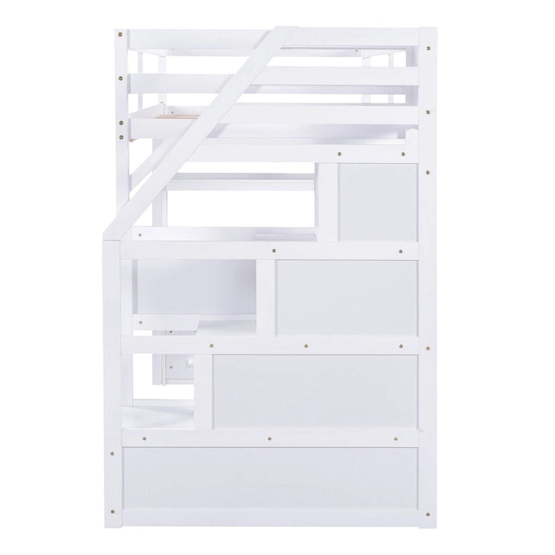 Lit mezzanine simple avec bureau, étagères et tiroirs – Gris/Blanc