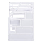 Lit mezzanine simple avec bureau, étagères et tiroirs – Gris/Blanc