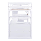 Lit mezzanine simple avec bureau, étagères et tiroirs – Gris/Blanc
