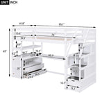 Lit mezzanine simple avec bureau, étagères et tiroirs – Gris/Blanc