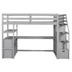 Lit mezzanine simple avec bureau, étagères et tiroirs – Gris/Blanc
