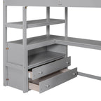 Lit mezzanine simple avec bureau, étagères et tiroirs – Gris/Blanc