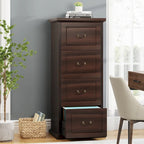 Classeur vertical à 4 tiroirs en bois Noyer / Noir marron / Gris pour bureau individuel