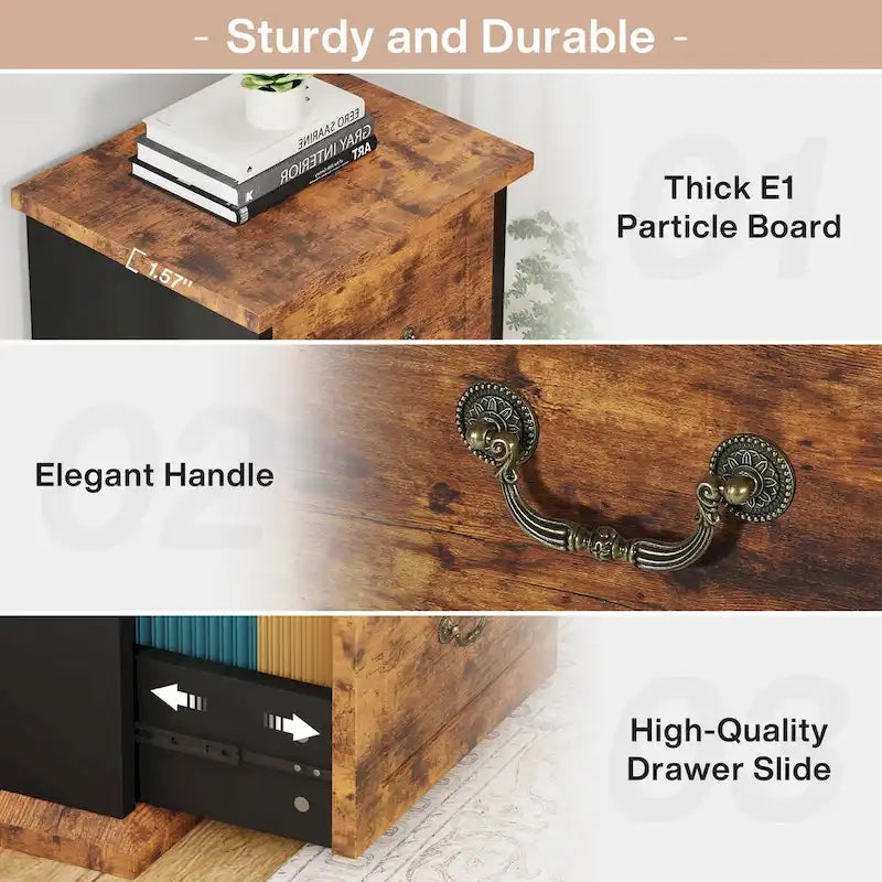 Classeur vertical à 4 tiroirs en bois Noyer / Noir marron / Gris pour bureau individuel