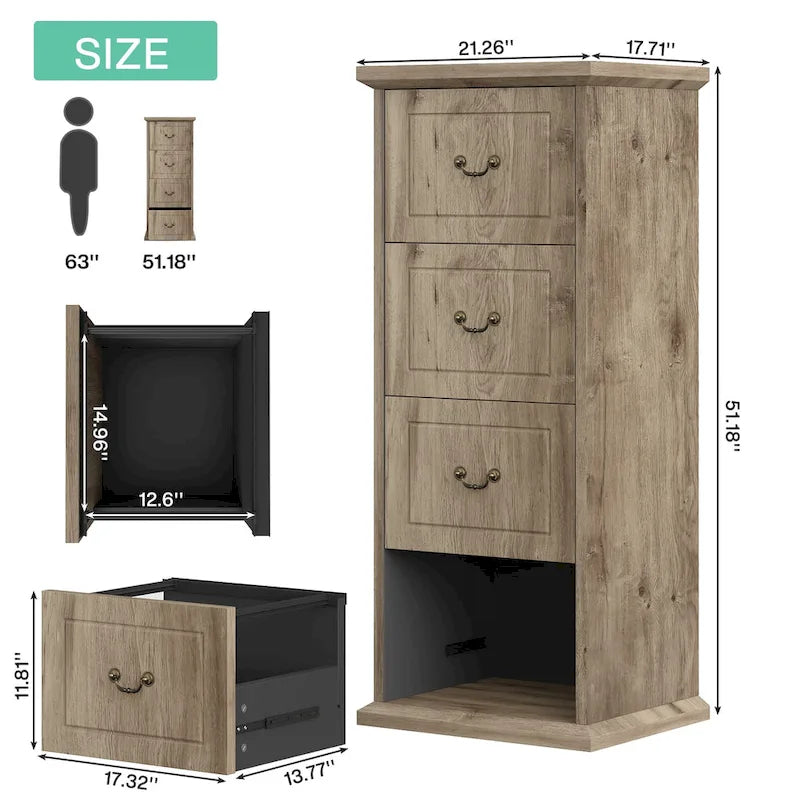 Classeur vertical à 4 tiroirs en bois Noyer / Noir marron / Gris pour bureau individuel