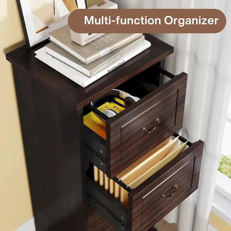 Classeur vertical à 4 tiroirs en bois Noyer / Noir marron / Gris pour bureau individuel