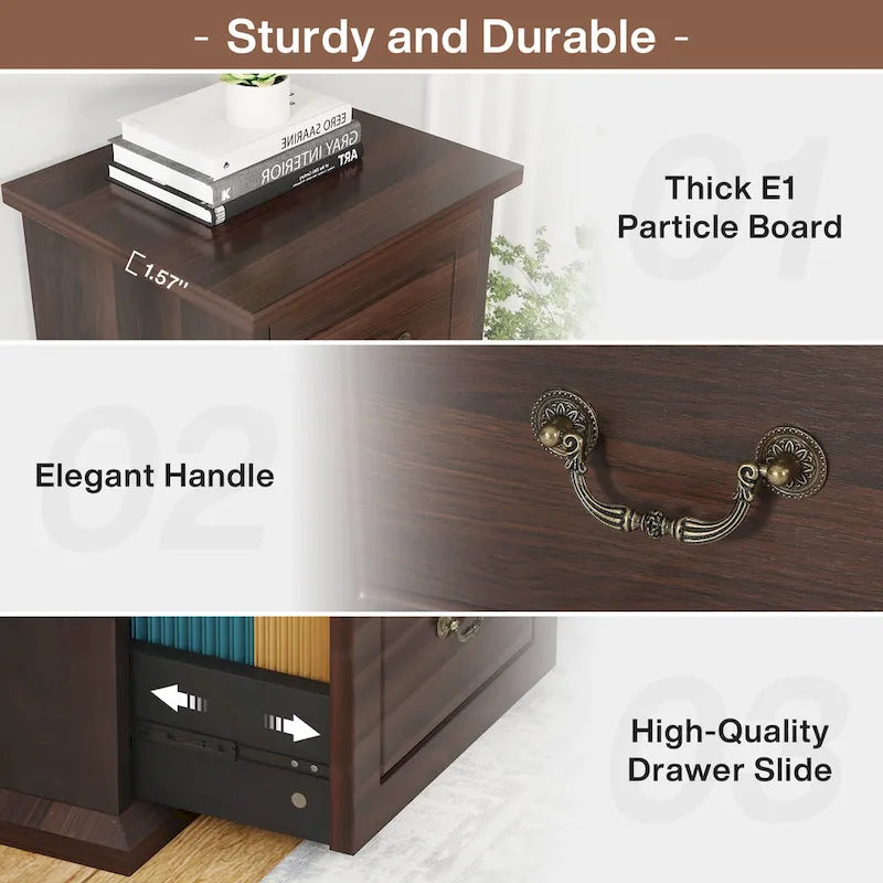 Classeur vertical à 4 tiroirs en bois Noyer / Noir marron / Gris pour bureau individuel