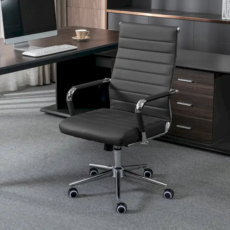 Chaise pivotante ergonomique en cuir PU côtelé marron/bleu/blanc/noir/gris, siège individuel
