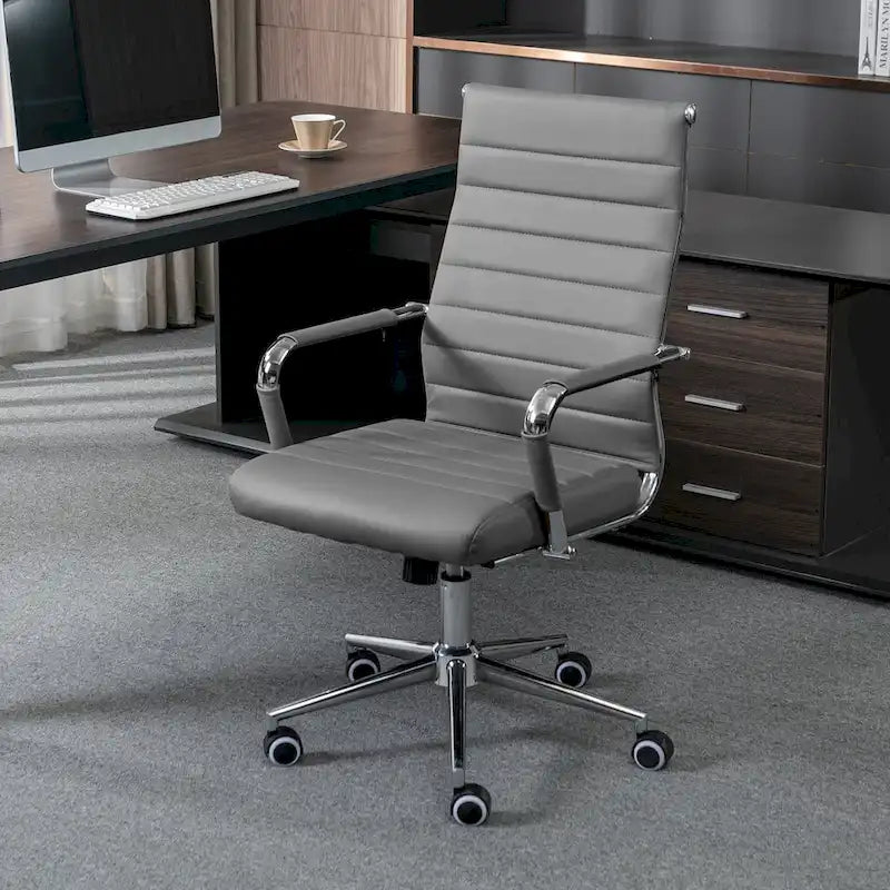 Chaise pivotante ergonomique en cuir PU côtelé marron/bleu/blanc/noir/gris, siège individuel