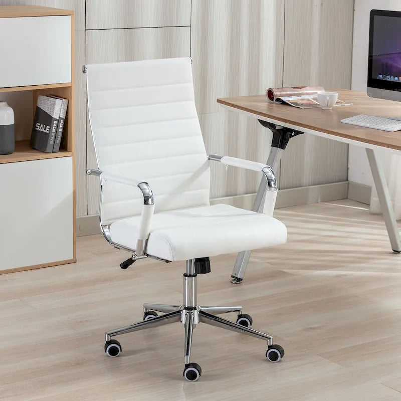 Chaise pivotante ergonomique en cuir PU côtelé marron/bleu/blanc/noir/gris, siège individuel