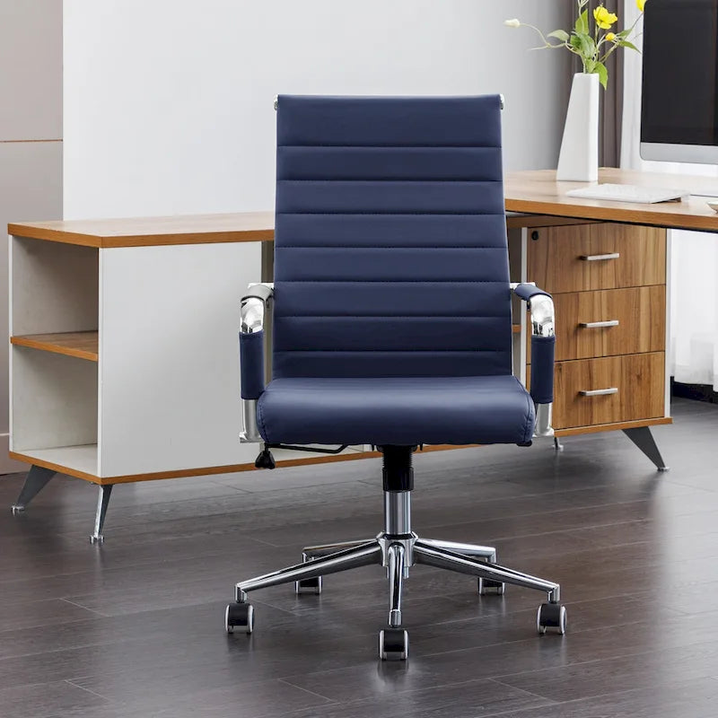 Chaise pivotante ergonomique en cuir PU côtelé marron/bleu/blanc/noir/gris, siège individuel