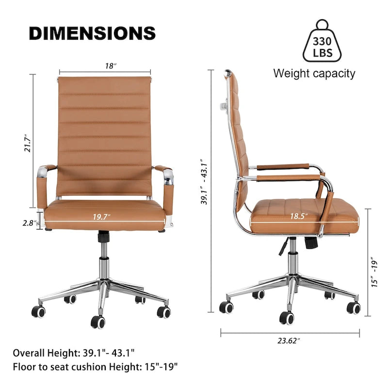 Chaise pivotante ergonomique en cuir PU côtelé marron/bleu/blanc/noir/gris, siège individuel