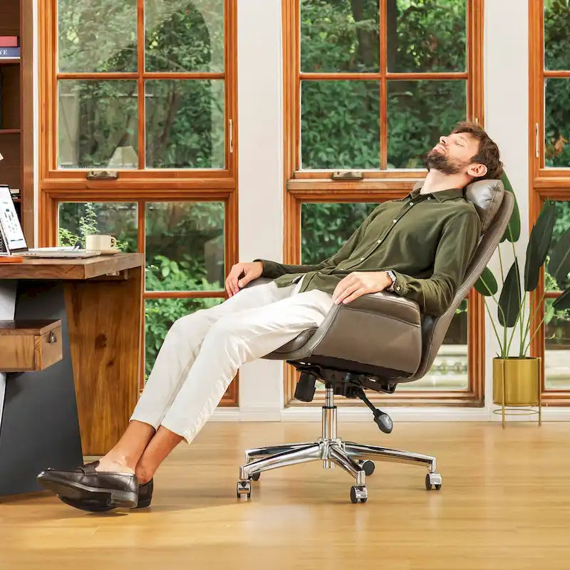 Fauteuil de bureau pivotant dossier haut en cuir PU noir/gris/café/chameau&noir, 1 personne