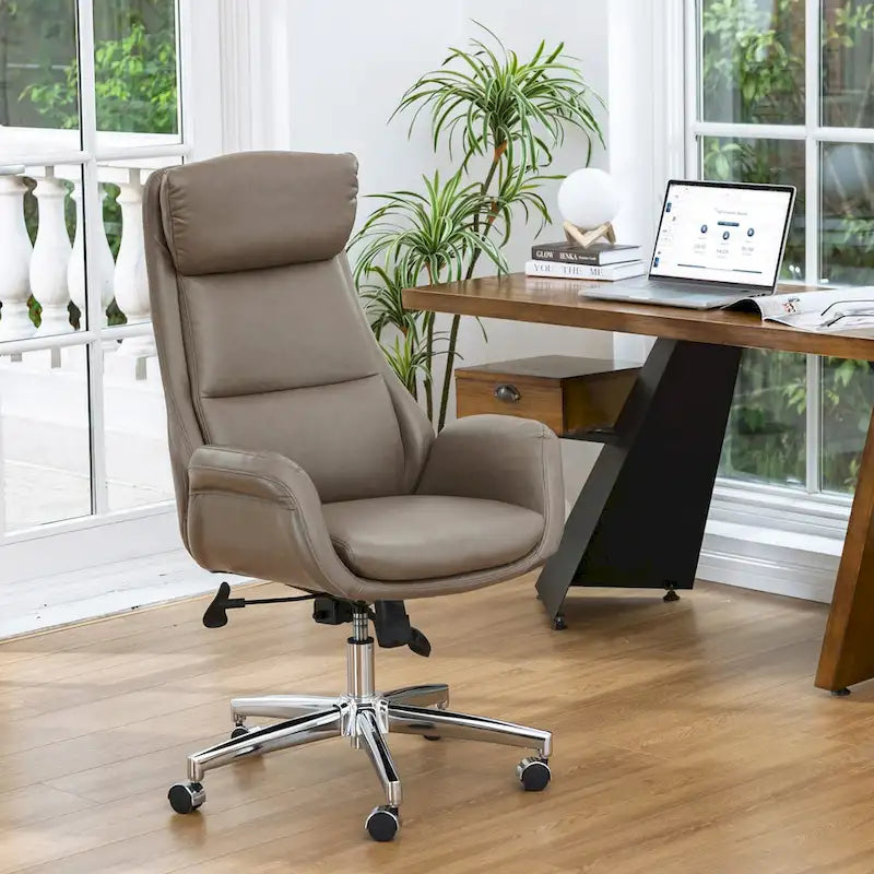 Fauteuil de bureau pivotant dossier haut en cuir PU noir/gris/café/chameau&noir, 1 personne
