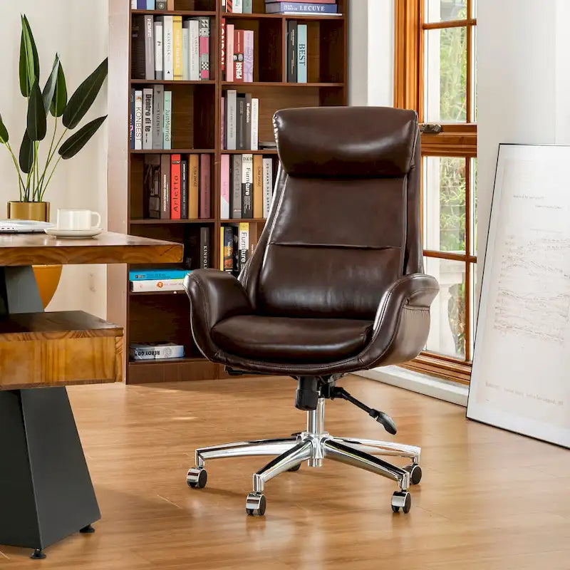 Fauteuil de bureau pivotant dossier haut en cuir PU noir/gris/café/chameau&noir, 1 personne