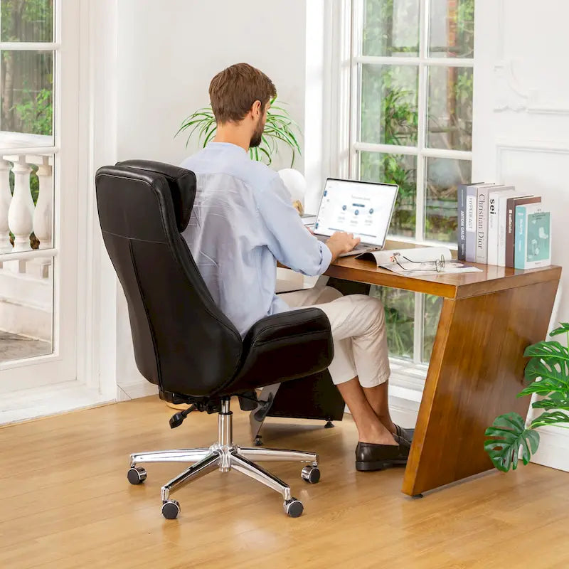 Fauteuil de bureau pivotant dossier haut en cuir PU noir/gris/café/chameau&noir, 1 personne