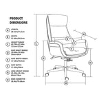 Fauteuil de bureau pivotant dossier haut en cuir PU noir/gris/café/chameau&noir, 1 personne