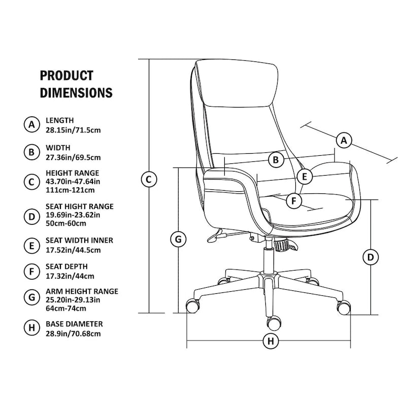 Fauteuil de bureau pivotant dossier haut en cuir PU noir/gris/café/chameau&noir, 1 personne