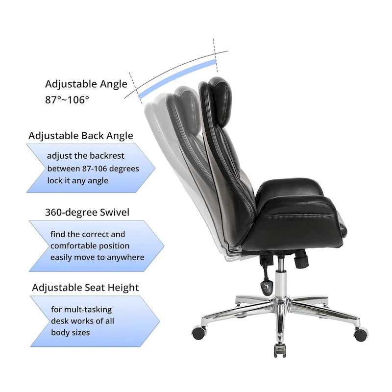 Fauteuil de bureau pivotant dossier haut en cuir PU noir/gris/café/chameau&noir, 1 personne