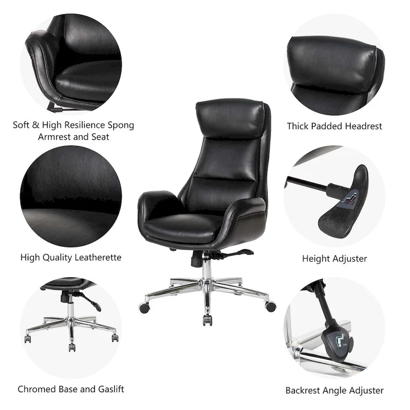 Fauteuil de bureau pivotant dossier haut en cuir PU noir/gris/café/chameau&noir, 1 personne