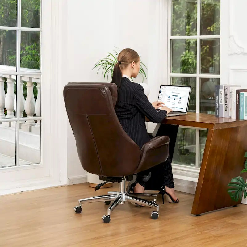 Fauteuil de bureau pivotant dossier haut en cuir PU noir/gris/café/chameau&noir, 1 personne