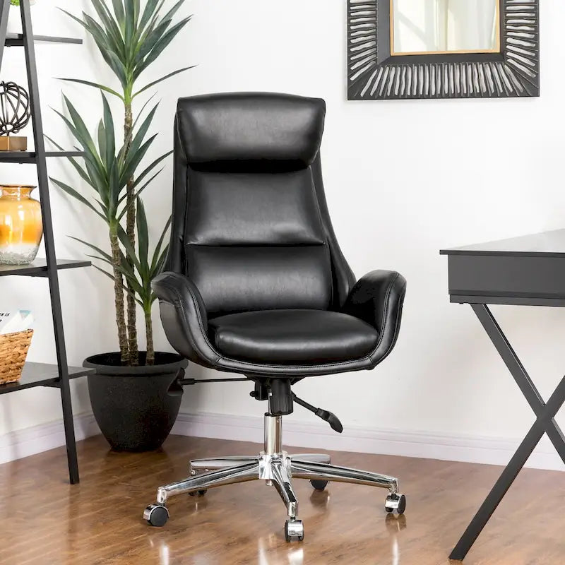 Fauteuil de bureau pivotant dossier haut en cuir PU noir/gris/café/chameau&noir, 1 personne