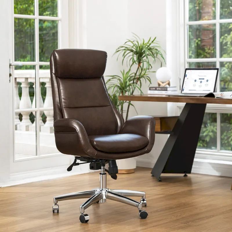 Fauteuil de bureau pivotant dossier haut en cuir PU noir/gris/café/chameau&noir, 1 personne