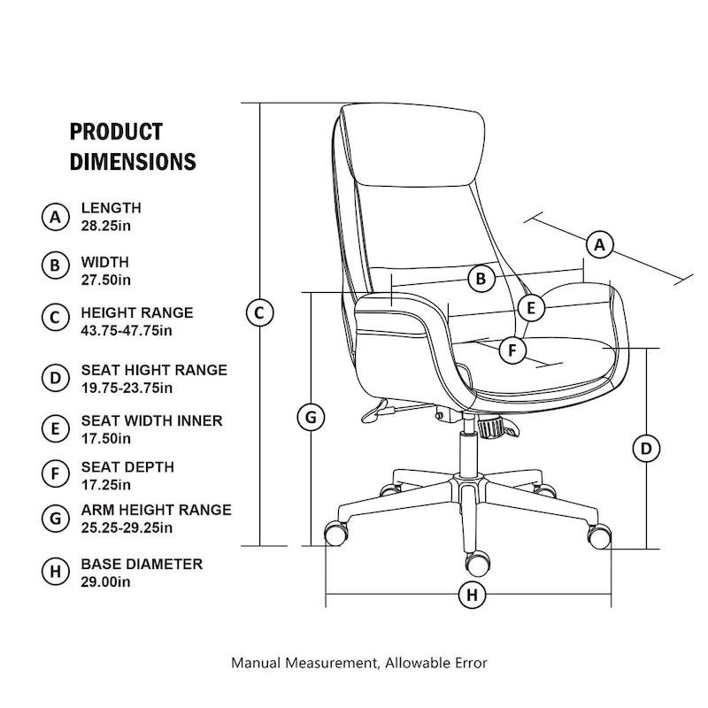 Fauteuil de bureau pivotant dossier haut en cuir PU noir/gris/café/chameau&noir, 1 personne