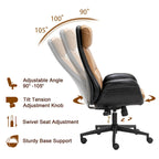 Fauteuil de bureau pivotant dossier haut en cuir PU noir/gris/café/chameau&noir, 1 personne