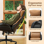 Fauteuil de bureau pivotant dossier haut en cuir PU noir/gris/café/chameau&noir, 1 personne