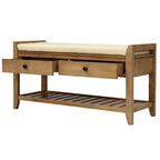 Banc d'entrée bleu/noyer avec coussin d'assise, 2 tiroirs et range-chaussures – 2 places