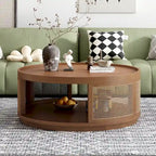 Table basse ronde en rotin marron, assemblage par 2 personnes