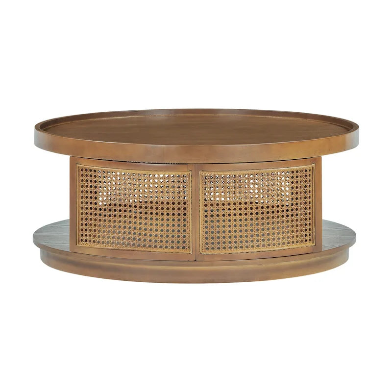 Table basse ronde en rotin marron, assemblage par 2 personnes