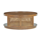 Table basse ronde en rotin marron, assemblage par 2 personnes