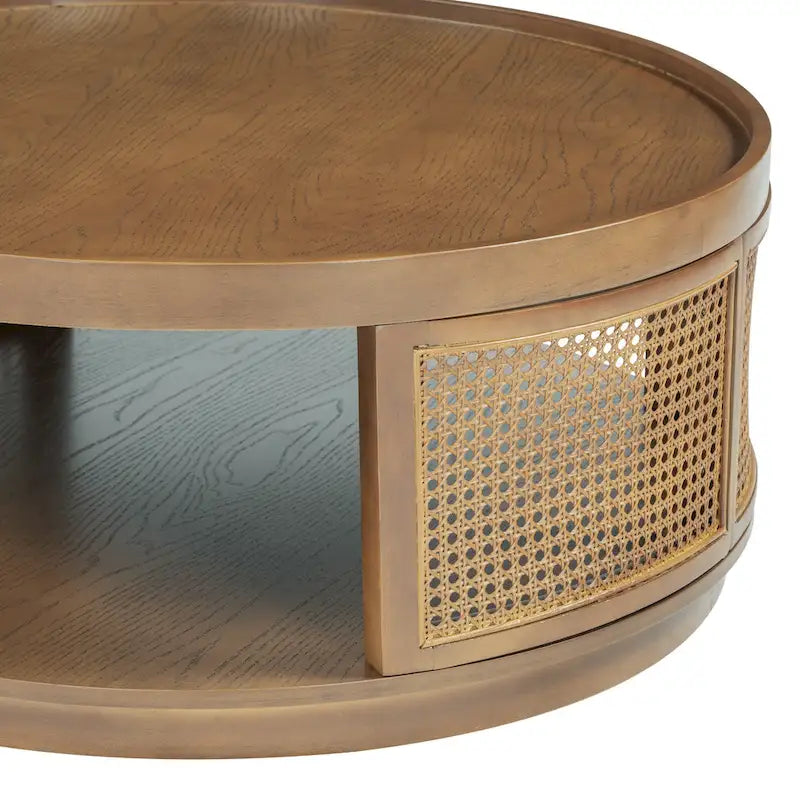 Table basse ronde en rotin marron, assemblage par 2 personnes
